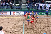 Deutsch: Beachhandball Europameisterschaften 2019 (Beach handball Euro); Tag 4: 5. Juli 2019 – Frauen, Viertelfinale, Kroatien-Ukraine 2:0 (21:20, 21:18) English: Beach handball Euro; Day 4: 5 July 2019 – Quarter Final Women – Croatia-Ukraine 2:0 (21:20, 21:18)