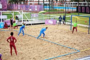 Deutsch: Beachhandball bei den Olympischen Jugendspielen 2018; Tag 6, 12. Oktober 2018; Mädchen, Platzierungsrundenspiel – Russland-Venezuela 2:0 English: Beach handball at the 2018 Summer Youth Olympics at 12 October 2018 – Girl's Consolation Round – Russland-Venezuela 2:0