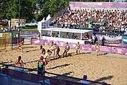 Deutsch: Beachhandball bei den Olympischen Jugendspielen 2018; Tag 3, 9. Oktober 2018; Jungs, Vorrunde, Gruppe B - Argentinien-Hongkong 2:0 English: Beach handball at the 2018 Summer Youth Olympics at 9 October 2018 – Girls Preliminary Round Group B – Argentina-Hing Kong 2:0