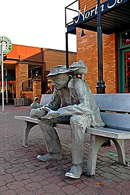 The Traveler (nicknamed "Art") by Richard Beyer in downtown Bend, Oregon Bend Statue (Deschutes County, Oregon scenic images) (desD0045).jpg