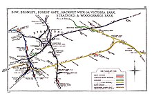 Railway lines around Bow in 1914 Bow, Bromley, Forest Gate, Hackney Wick or Victoria Park, Stratford & Woodgrange Park RJD 98.jpg