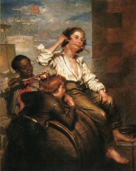1853 painting of boys pilfering molasses from a barrel