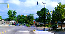 The view from downtown Butler, Indiana, looking north past the major intersection between U.S. Highway 6 and State Road 1. Butler Indiana crossroads.jpg