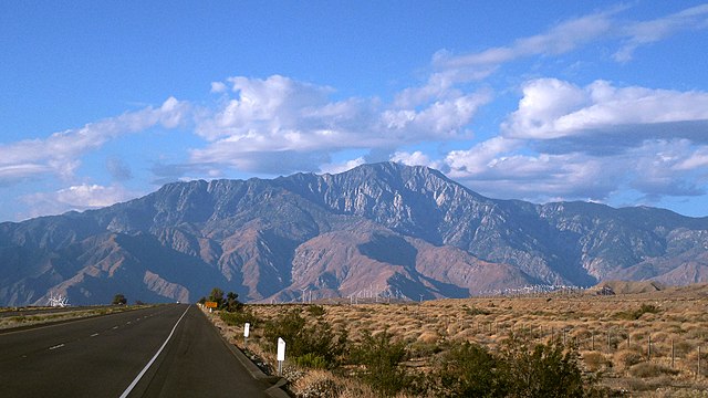 Southerly view of the San Jacinto Mountains, near the western terminus near Whitewater, California