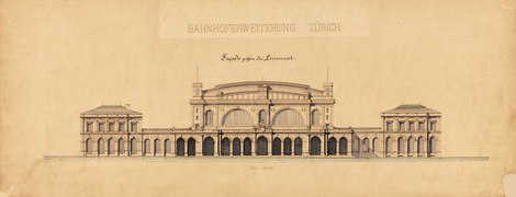 Plan der Bahnhoferweiterung Zürich 1865 - 1871