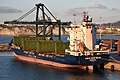 * Nomination Container feeder CMA CGM Goya pictured in the evening sun, Bilbao port, Spain --Niels Johannes 18:51, 9 October 2022 (UTC) * Promotion  Oppose the unfortunate crop (upper part of container gantry) is ruining the shot from my point of view --Virtual-Pano 17:51, 10 October 2022 (UTC)  Comment And a bit leaning to the left. --Sebring12Hrs 06:32, 11 October 2022 (UTC)  Comment Better crop and horizon uploaded. --Niels Johannes 14:52, 11 October 2022 (UTC)  Support support for the new version and my first first voted marked as invalid --Virtual-Pano 17:39, 11 October 2022 (UTC)