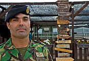 Capt. Miguel Jorge KFOR Tactical Reserve Maneuver Battalion Liaison Officer Mobile Gun System Battalion, Deputy S3, Braga, - Portuguese Army Cavalry (black beret).jpg