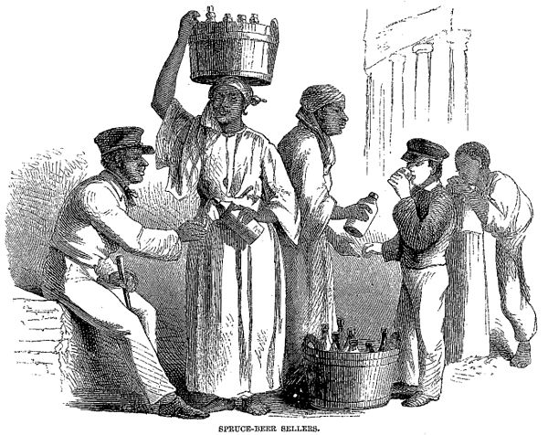 Spruce Beer Sellers in Jamaica, from Harper's Monthly Magazine, Vol. XXII, 1861, p. 176.