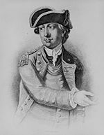 Черно-белый отпечаток с подписью Мужчина в военной форме и треугольной шляпе теребит правой рукой 