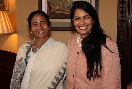 Priti Patel, then Minister of State for Employment in Government of United Kingdom, and current Home Secretary of United Kingdom meeting Mamata Banerjee, Chief Minister Government of West Bengal in London.