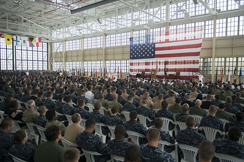 File:Chief of Naval Operations U.S. Navy Adm. Jonathan W. Greenert, background center left, and Master Chief Petty Officer of the Navy Mike Stevens, background center right, speak to Sailors at an all-hands call 130503-N-WL435-934.jpg