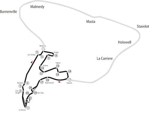Map of the old and new (2004–2006) Spa circuits, overlaid