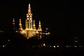 Clock tower of the Wien Rathaus (City Hall) at night. Austria, Central Europe. January 6, 2014.