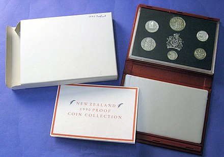 Decorative packaging for coin set: Reserve Bank of New Zealand; Royal Mint