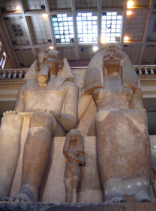 <i>Colossal statue of Amenhotep III and Tiye</i> Group statue of Egyptian 18th-Dynasty pharaoh Amenhotep III and Queen Tiye