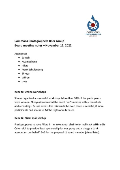File:Commons Photographers User Group, Board meeting notes – November 12, 2022.pdf