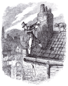 Illustrator George Cruikshank depicts Bill Sikes' attempt at escape from his rooftop in Oliver Twist. Cruikshank - The Last Chance (Oliver Twist).png