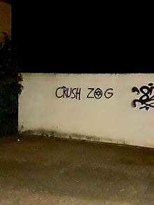 Antisemitic graffiti reading "Crush ZOG" Crush ZOG graffiti.jpg