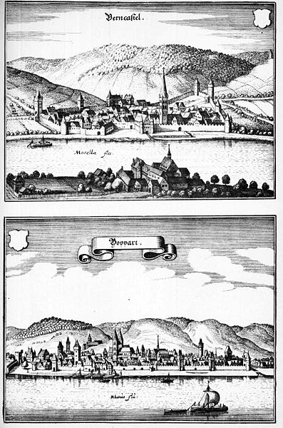 The wine village Bernkastel in 1646 (upper picture)