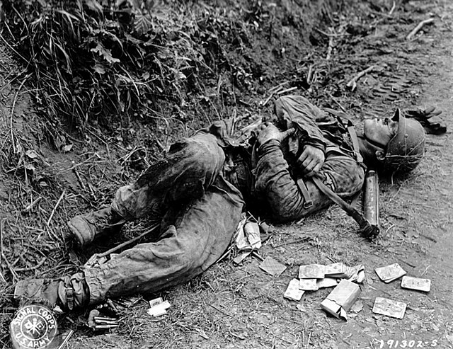 Dead Waffen-SS man, Normandy, 19 June 1944