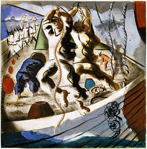 Brezilyalı neorealist ressam Candido Portinari'nin 1941 yılında çizdiği A descoberta da terra (Karanın Keşfi) adlı duvar resmi (Amerika Birleşik Devletleri Kongre Kütüphanesi, Washington, DC) (Üreten:Candido Portinari)