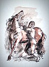 "Man and Horse" Ink and Watercolor 30" x 22 ½"