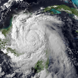 A tropical cyclone with a unique shape.