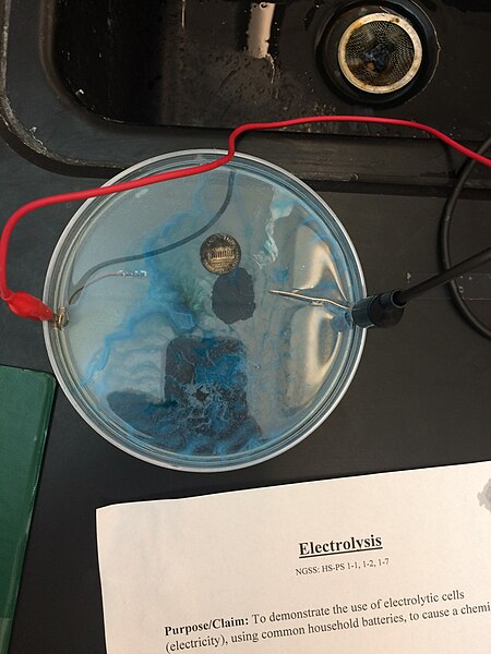 File:Electrolysis with sodium hydroxide(NaOH) and a penny.jpg