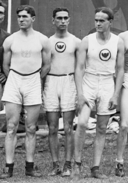 John Eller, Abel Kiviat and John J. Reynolds of the Irish American Athletic Club, posing for a 1912 U.S. Olympic team photo.