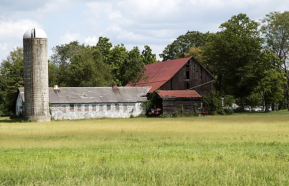 Farm Building and Grain Storage Shed, in Rural Connecticut, USA.