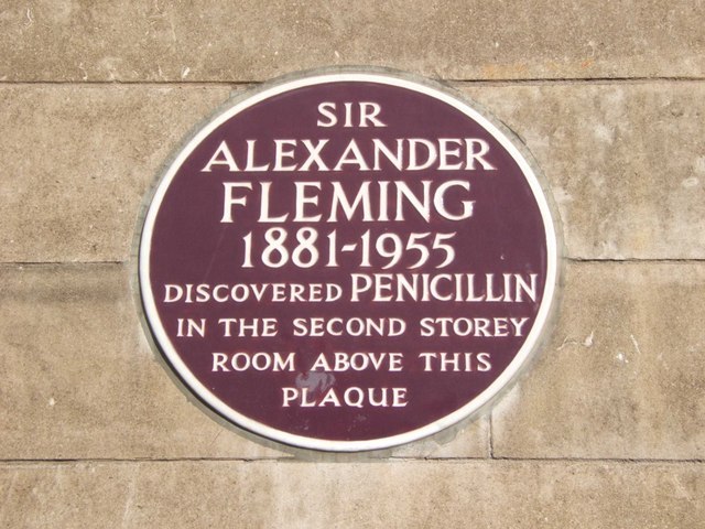 Commemorative plaque marking Fleming's discovery of penicillin at St Mary's Hospital, London