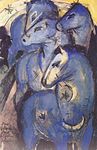 Tower of Blue Horses; by Franz Marc; 1912; ink and guache on card; 14.3 x 9.4 cm; Bavarian State Painting Collections (Munich, Germany)[254]