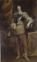 Full length portrait painting of Gaston of France, Duke of Orleans in 1634 by Anthony van Dyck (Musee Conde).jpg