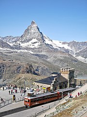 Gornergrat station with mountain Matterhorn