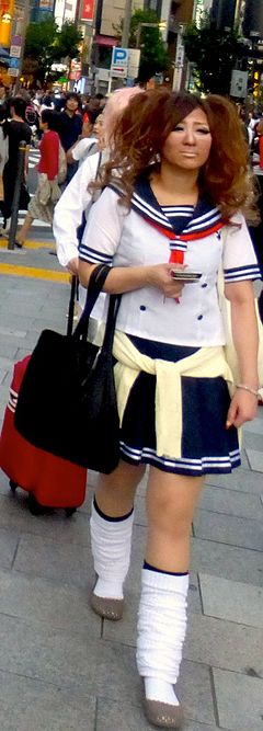 Ganguro style and a school uniform in Shinjuku, September 2015