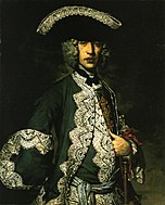 弗拉·加尔加里奥的《君士坦丁骑士肖像画》（Ritratto di cavaliere dell'Ordine Costantiniano），109 × 87cm，约作于1740年，来自吉安·贾科莫·波尔迪·佩佐利的藏品[31]