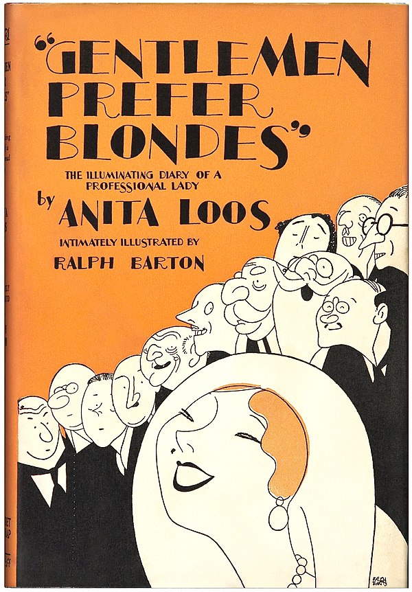 The 1926 cover, illustrated by Ralph Barton, for Gentlemen Prefer Blondes: The Illuminating Diary of a Professional Lady.