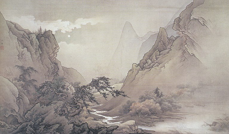 19 世紀日本畫家橋本雅邦 《月夜山水》