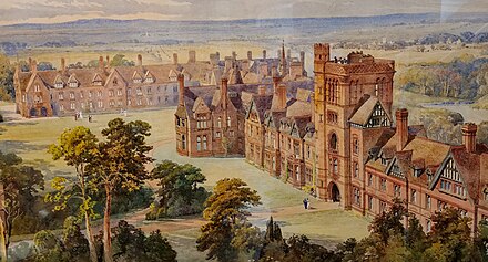 Water colour by the architect of Girton College Alfred Waterhouse