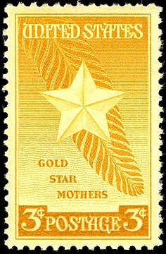 Frimärke som hedrar "Mothers of the Golden Star[en]", utgiven 1948 och denominerade till 3 cent (Sc #969)[^]