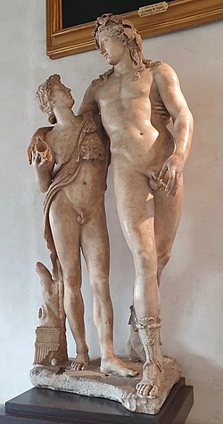 Bacchus og en satyr, undertiden identificeret som Ampelos [1] (Firenze, Uffizi-museet).