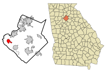 Aree incorporate e non incorporate della contea di Gwinnett Georgia Norcross Highlighted.svg