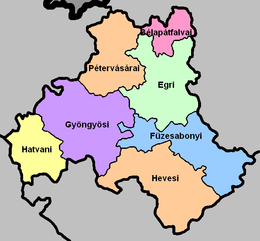A map of the districts in Heves County Heves districts.png
