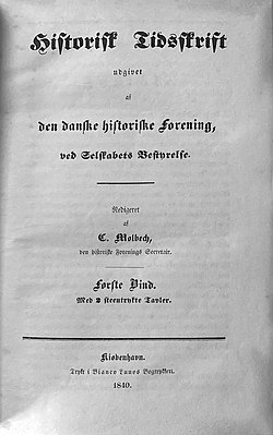Титульный лист первого номера Historisk Tidsskrift, 1840