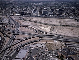 I-15 I-515 US 93 US 95 interchange in downtown Las Vegas, Nevada, looking southeast, 2001.jpg
