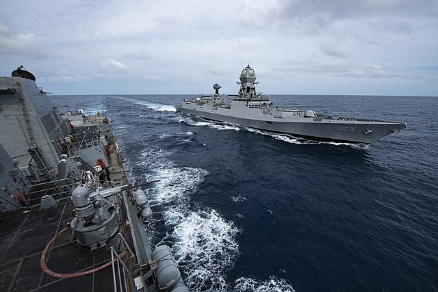 Kolkata alongside USS Sterett during Exercise Malabar 2020.
