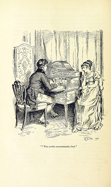 File:Illustration by C E Brock for Pride and Prejudice - You write uncommonly fast.jpg