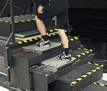 Stairway instrumented with two AMTI strain-gauged force platforms. Instrumented stairway.jpg
