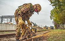 Railway engineer during an exercise Italian Army - Railway Engineer Regiment soldier during an exercise 2019.jpg
