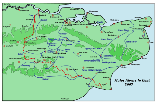 Map of the rivers of Kent